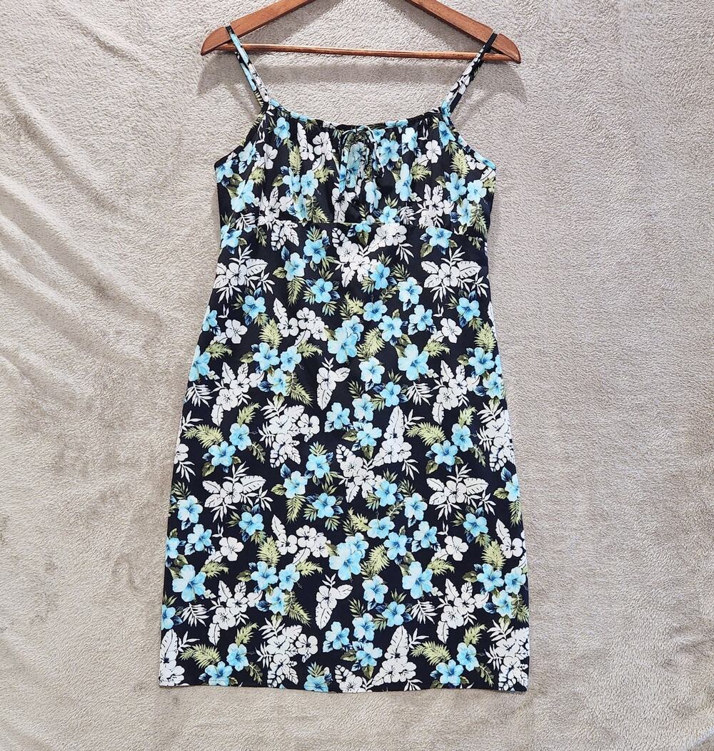 Fashion Bug Womens Black Floral Y2K Babydoll Dress Size 8 90s Cottage Tropical